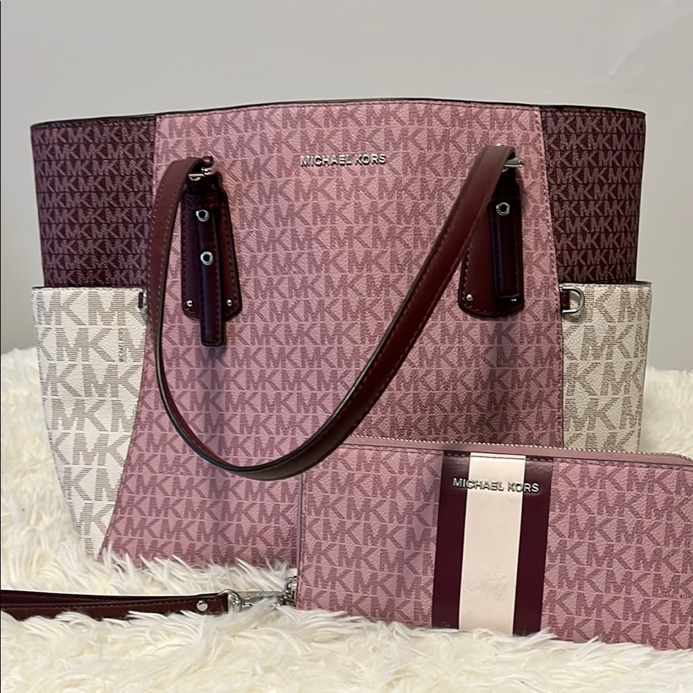 Michael Kors Pink and Cream Tote Bag with Matching Wallet